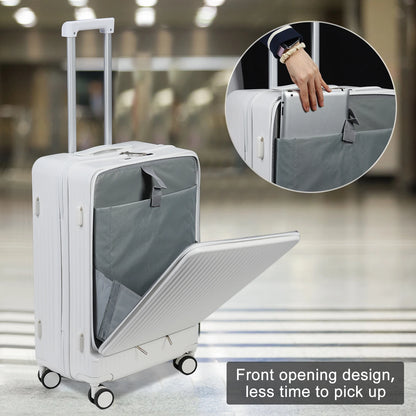 24-Inch Carry-On Suitcase - Front Open with Lock, Cup Holder, and USB-C Port