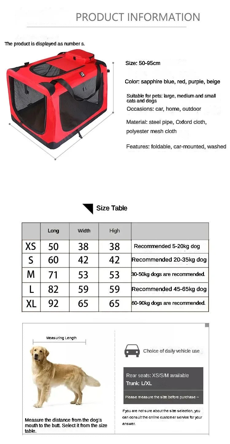 Folding Pet Cage for Medium and Large Dogs - Travel Kennel and Carrying Bag