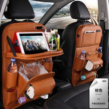 Leather Car Seat Organizer with Foldable Tray