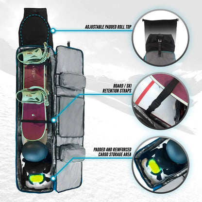 Expandable Snowboard and Ski Bag with Wheels, Fits 2 Boards or 2 Sets of Skis