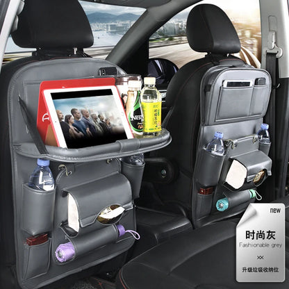 Leather Car Seat Organizer with Foldable Tray