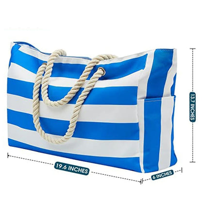 Large Waterproof Beach Tote Bag with Zipper - Sandproof