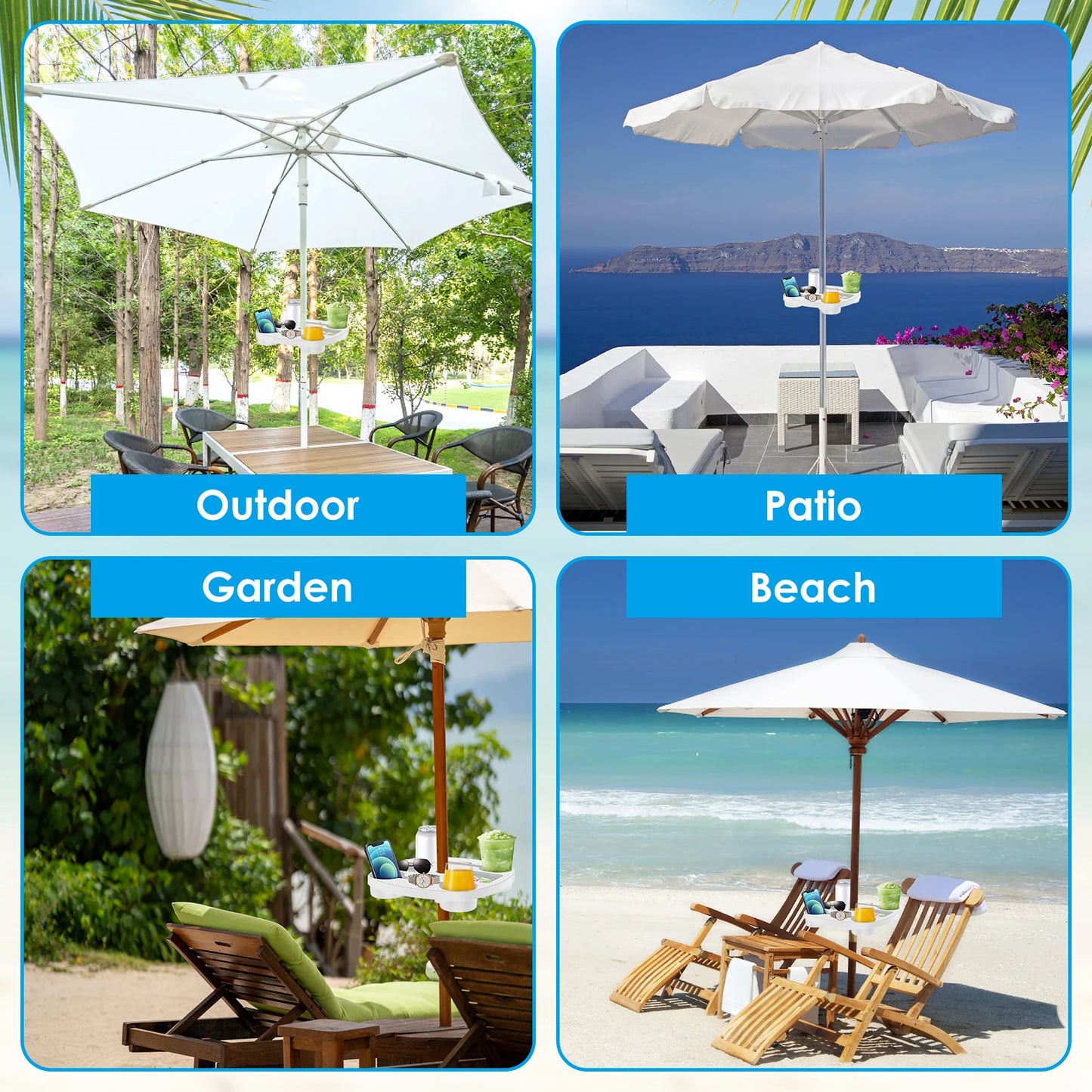 Beach Umbrella Table Tray - Portable with Cup Holders