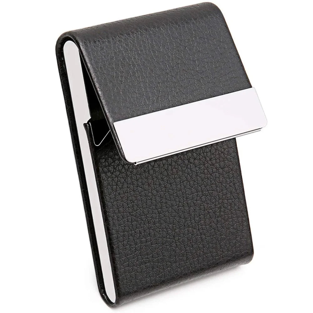 Slim Leather Metal Pocket Card Holder with Magnetic Shut