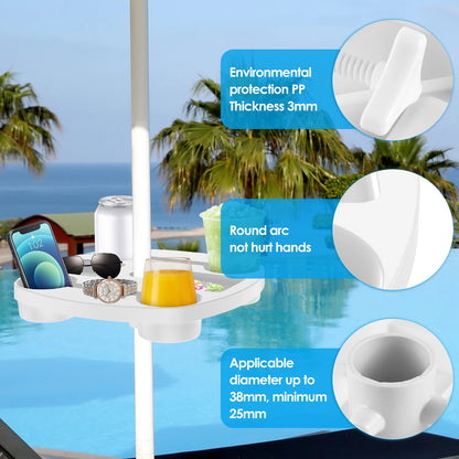 Beach Umbrella Table Tray - Portable with Cup Holders