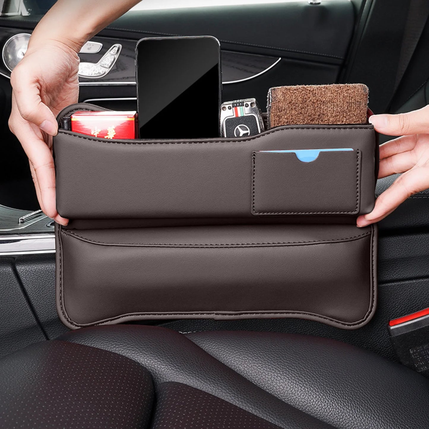 Multifunction Leather Car Seat Gap Organizer