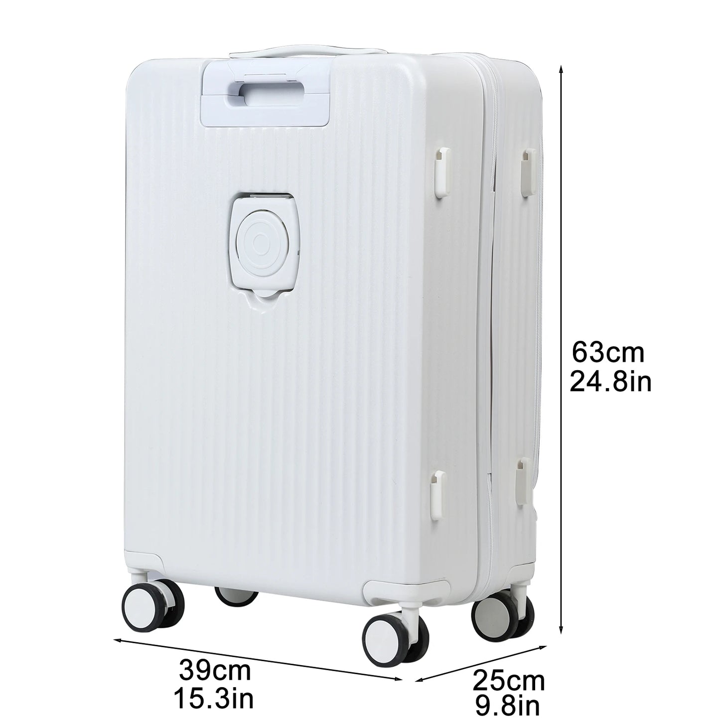 24-Inch Carry-On Suitcase - Front Open with Lock, Cup Holder, and USB-C Port