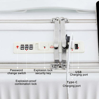 24-Inch Carry-On Suitcase - Front Open with Lock, Cup Holder, and USB-C Port