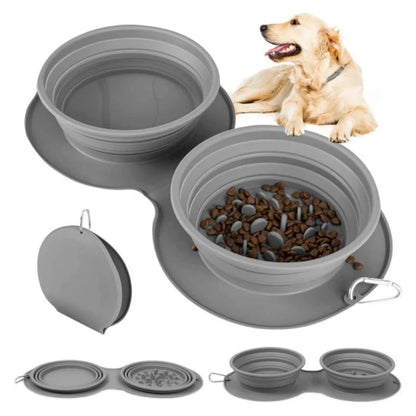 Portable Double Bowl for Dogs/Cats - Non-Slip Silicone