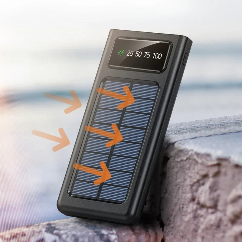 200,000mAh Solar Power Bank - Fast Charging with Built-in Cable for Outdoor Use