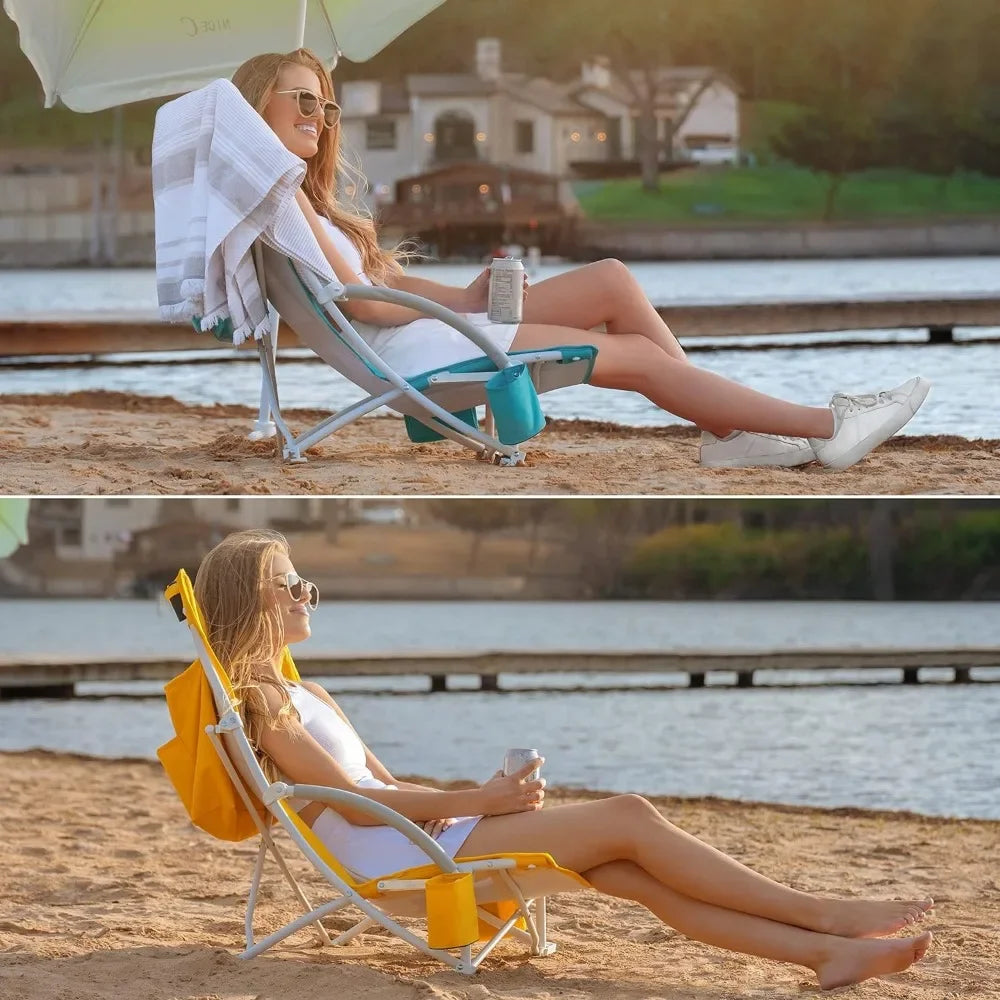 Beach Chair 2-Pack for Adults - With Umbrella, Cooler, and Carry Bag