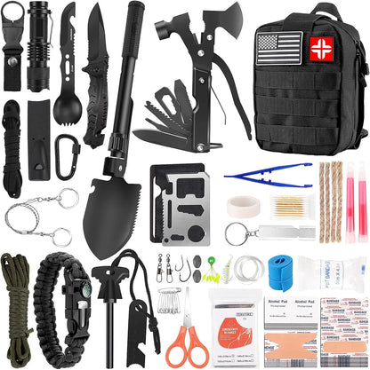 142-Piece Survival and First Aid Kit - Professional Gear with Molle Pouch