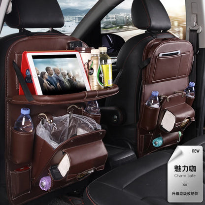 Leather Car Seat Organizer with Foldable Tray