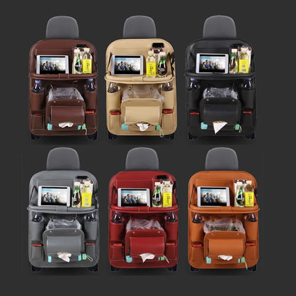 Leather Car Seat Organizer with Foldable Tray