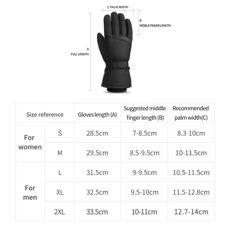 Copozz Waterproof Ski Gloves - Ultralight, Windproof, and Warm for Winter Sports