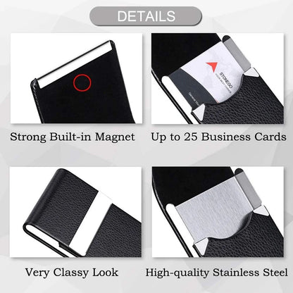 Slim Leather Metal Pocket Card Holder with Magnetic Shut