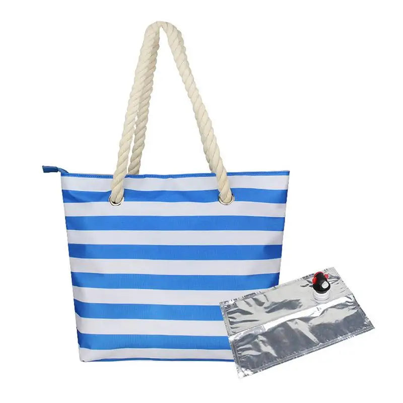 Beach Wine Cooler Bag - Portable Thermal Tote Purse with Shoulder Strap