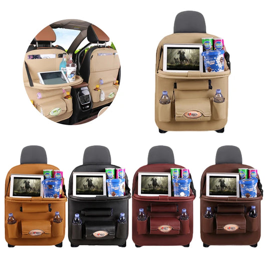 Leather Car Seat Organizer with Foldable Tray