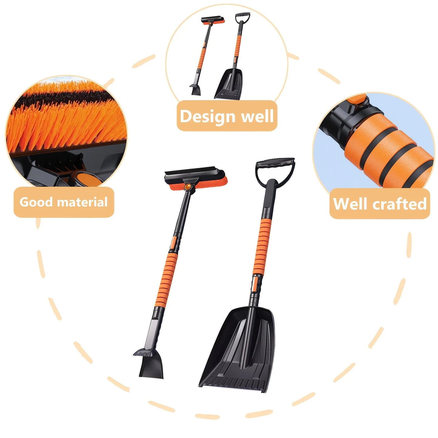 5-in-1 Snow Removal Tool Set - Retractable Shovel, Rotating Brush, and Scraper