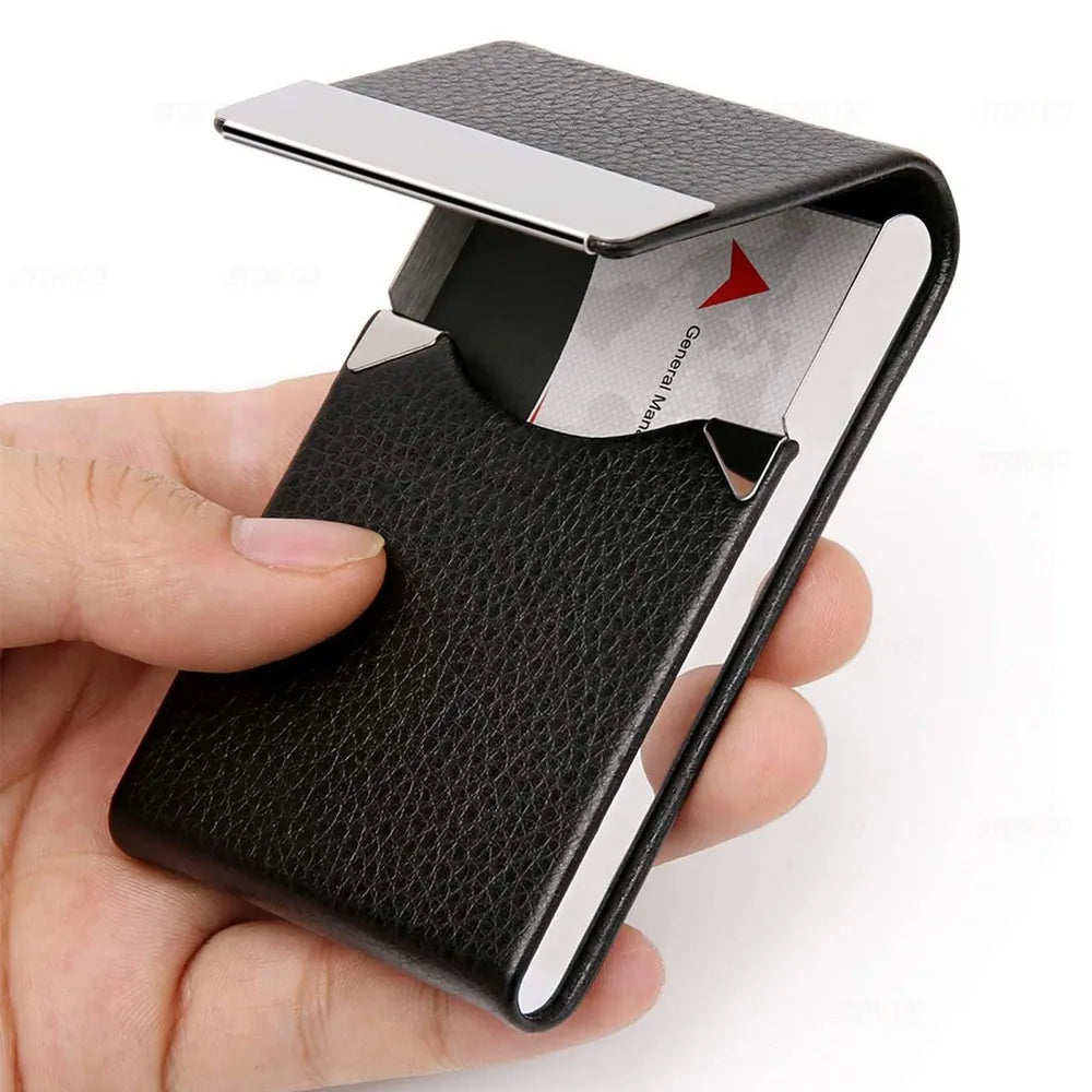 Slim Leather Metal Pocket Card Holder with Magnetic Shut