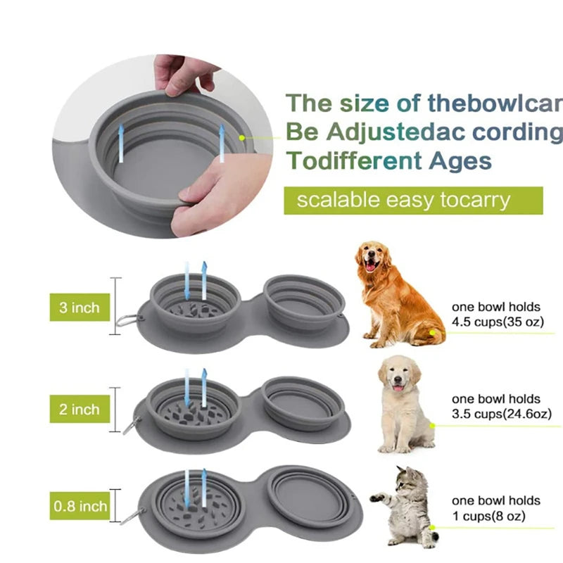 Portable Double Bowl for Dogs/Cats - Non-Slip Silicone