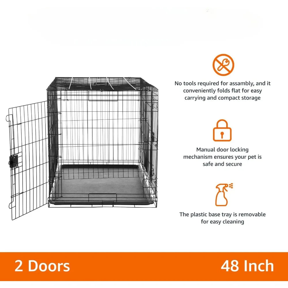 Foldable Metal Wire Dog Crate - 48" Double Door