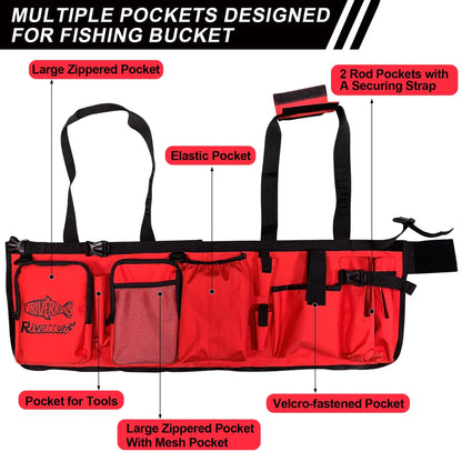 NEW Fishing Ice Fishing Bucket Tool Organizer Multiple pockets Adjustable Bucket Caddy Tackle Bag for 5-Gallon Bucket