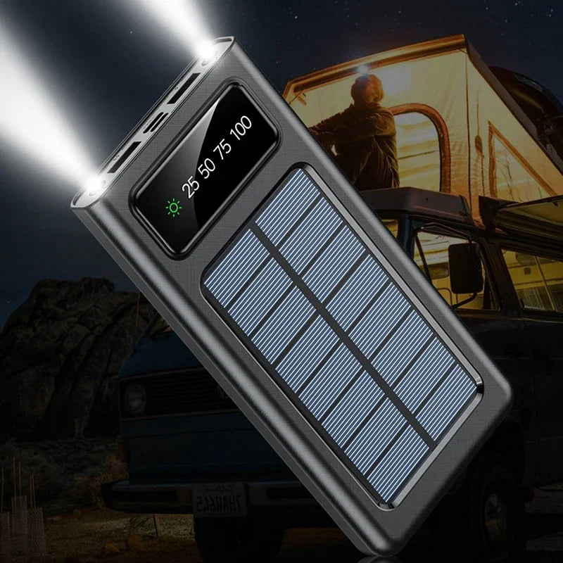 200,000mAh Solar Power Bank - Fast Charging with Built-in Cable for Outdoor Use