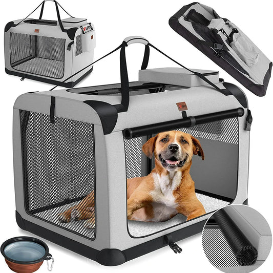 Folding Pet Cage for Medium and Large Dogs - Travel Kennel and Carrying Bag