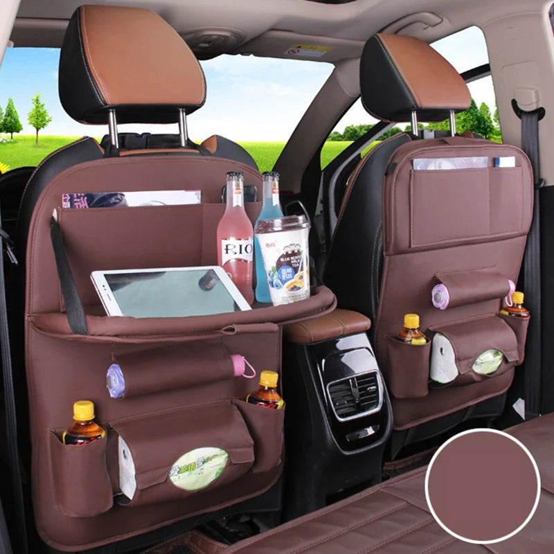 Leather Car Seat Organizer with Foldable Tray