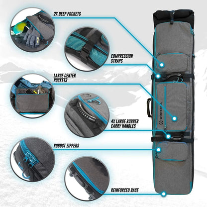 Expandable Snowboard and Ski Bag with Wheels, Fits 2 Boards or 2 Sets of Skis