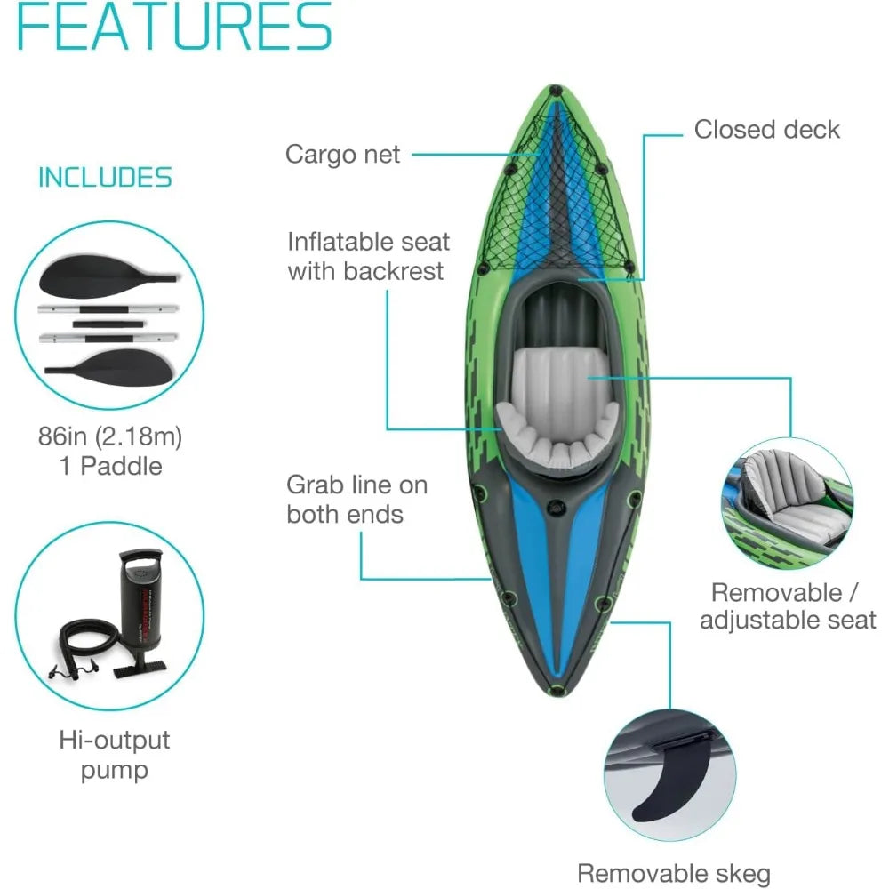 Challenger 1-Person Inflatable Kayak - Includes Paddle & High-Output Pump