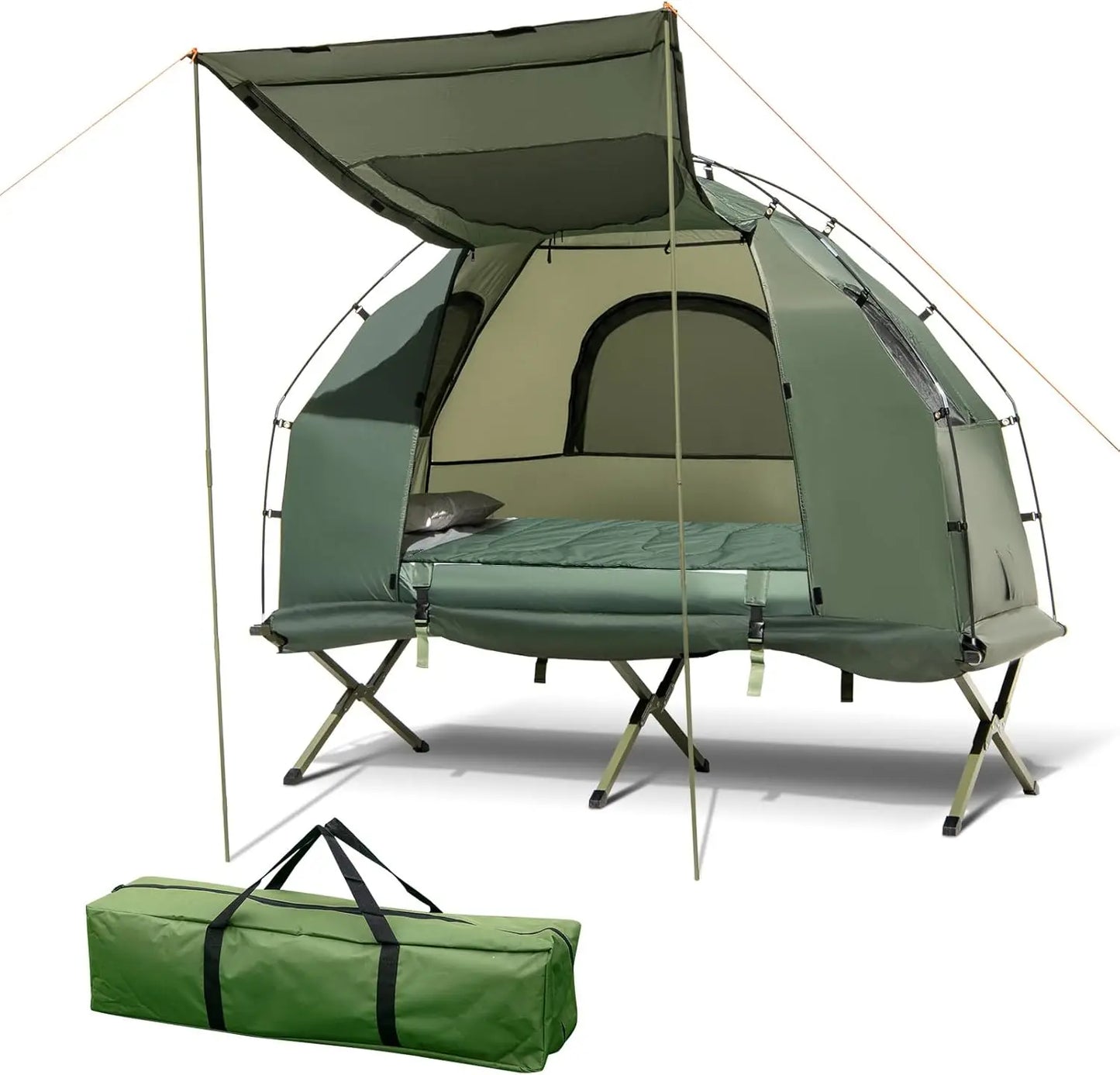 Sleeping Bag, Air Pillow, Camping Cot, Elevated Single Cot Tent with Carrying Bag for Outdoor Hiking, Picnic, Travel