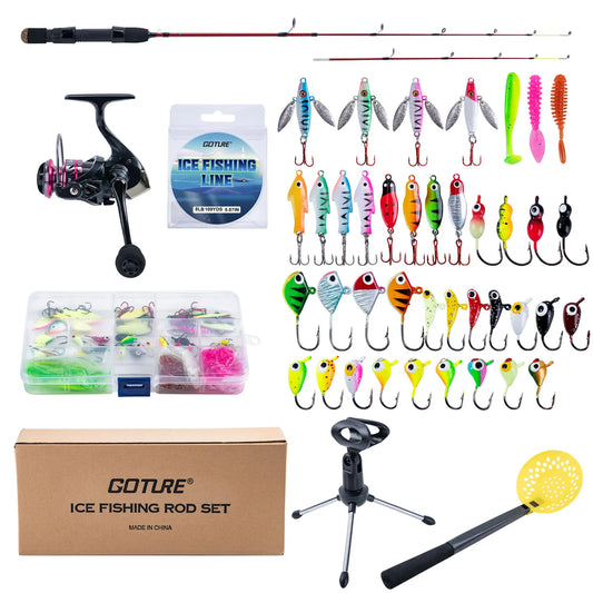 Goture 81cm Ice Fishing Rod Reel Combo - Carbon & Fiberglass Ultralight Pole