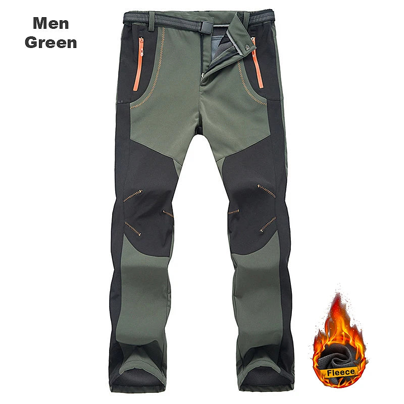 Men's Winter Pants - Thick Fleece, Waterproof & Windproof for Skiing, Trekking, and Camping