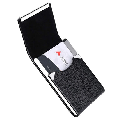 Slim Leather Metal Pocket Card Holder with Magnetic Shut