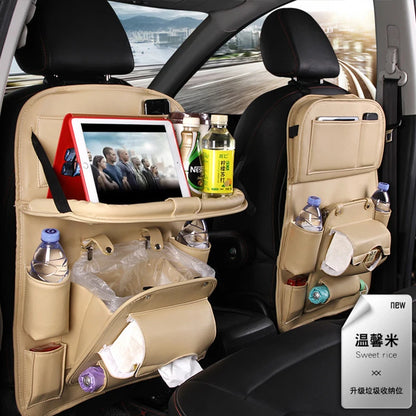 Leather Car Seat Organizer with Foldable Tray