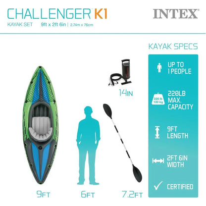 Challenger 1-Person Inflatable Kayak - Includes Paddle & High-Output Pump