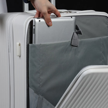 24-Inch Carry-On Suitcase - Front Open with Lock, Cup Holder, and USB-C Port