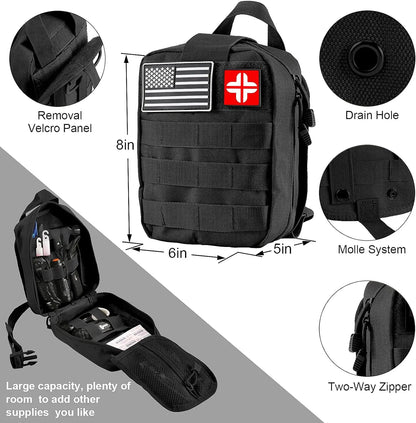 142-Piece Survival and First Aid Kit - Professional Gear with Molle Pouch