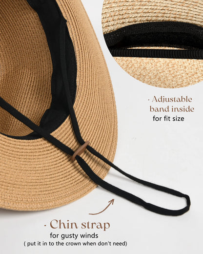 FURTALK Summer Straw Fedora Hat - Wide Brim for Men and Women